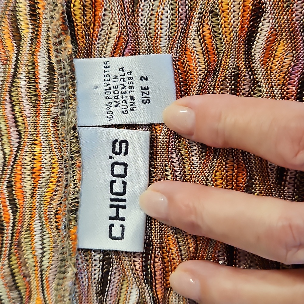 Chico's  multicolor abstract print tie front cardigan top sz.2 Med. 3/4 sleeves - Picture 5 of 7